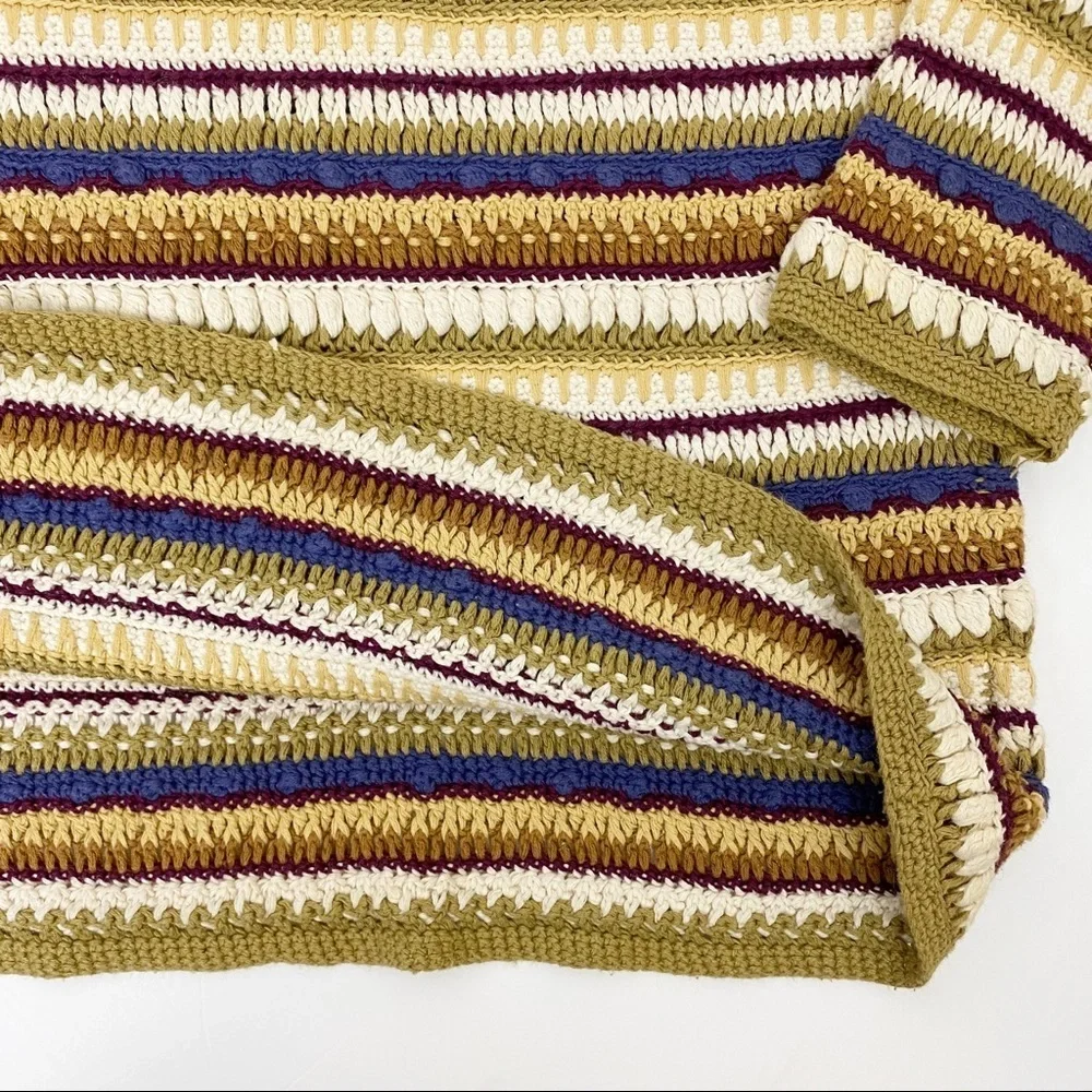 VINTAGE Jennifer Reed Hand Knitted Striped Ramie Cotton Sweater Medium